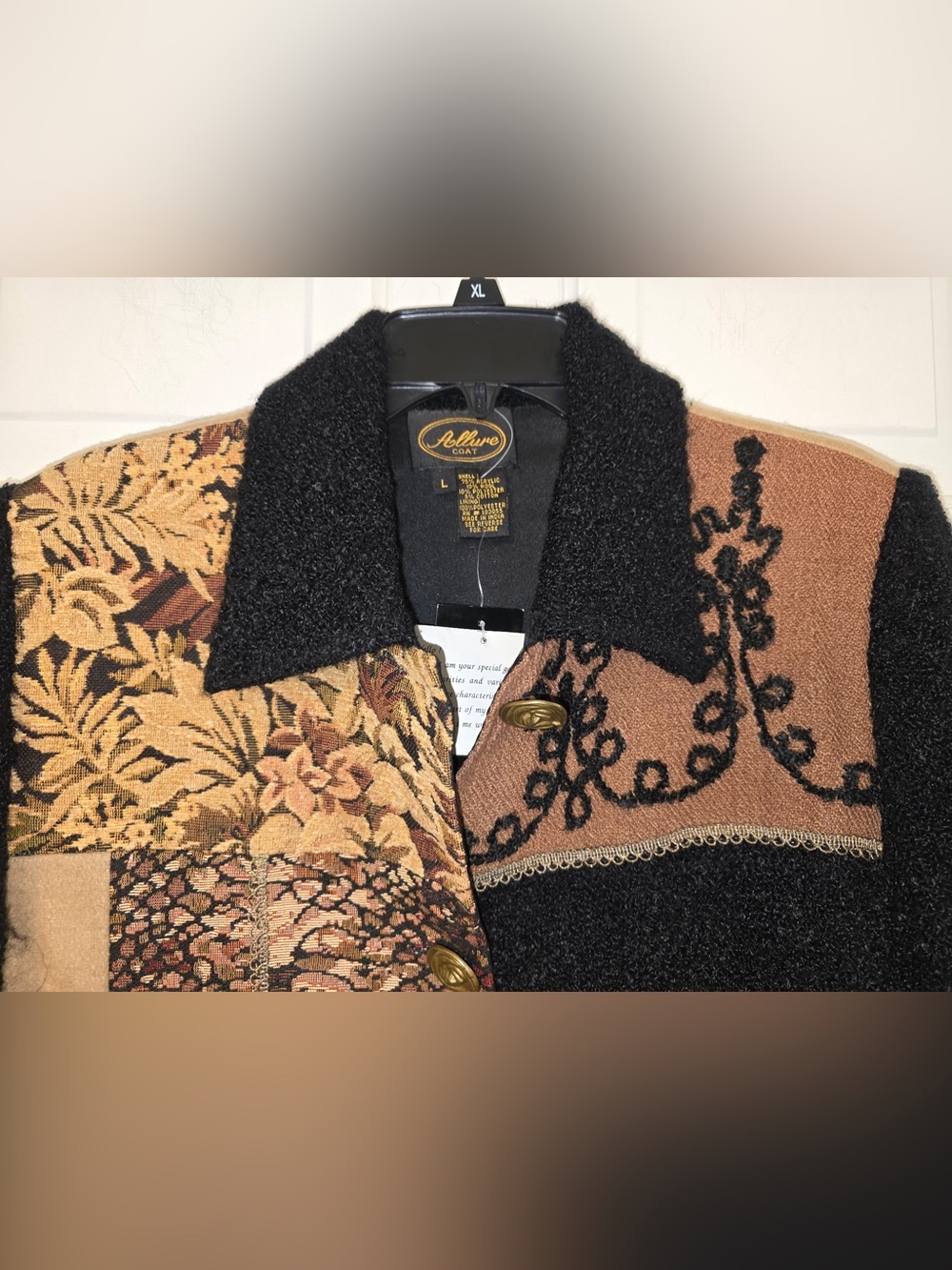 Allure Vintage Tapestry Patchwork Jacket Large NWT Embroidery Ribbon Tan Black - Picture 10 of 16